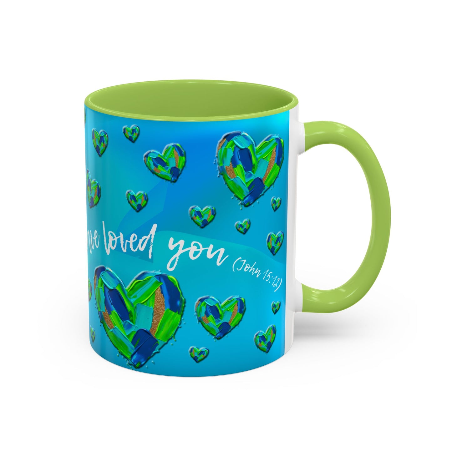 Blue Hearts/John 15:12 Coffee Mug (11, 15oz)