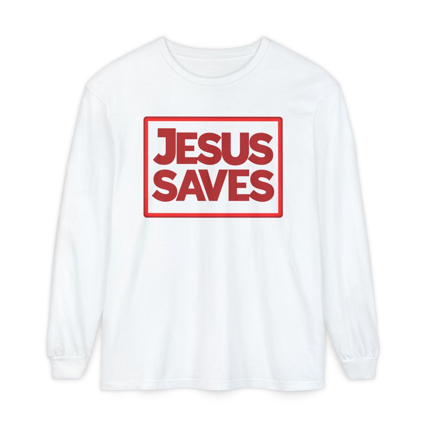 Jesus Saves Garment-dyed Long Sleeve T-Shirt