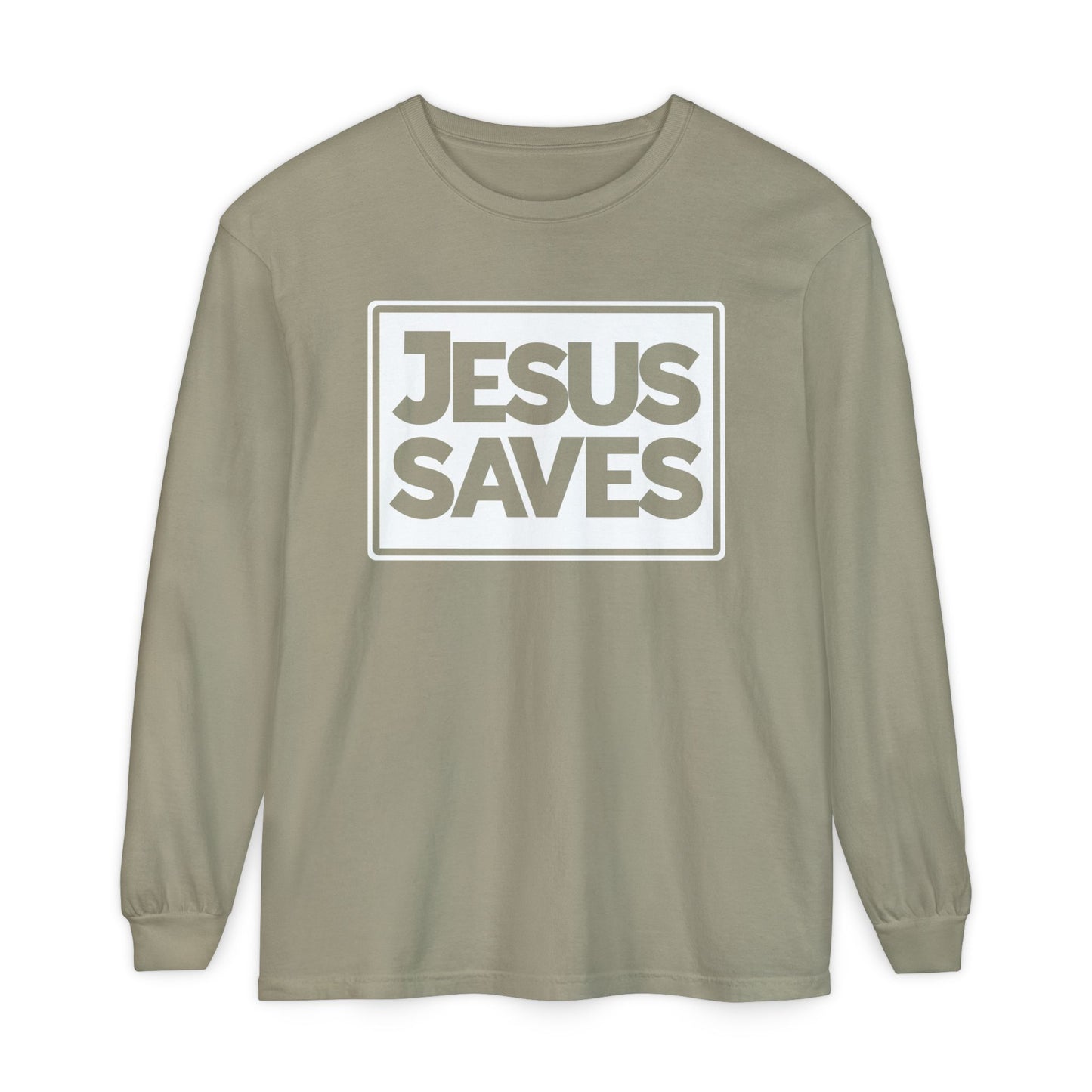 Jesus Saves Garment-dyed Long Sleeve T-Shirt