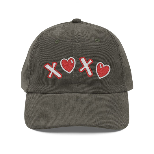 XOXO Hearts Embroidered Vintage Corduroy Cap