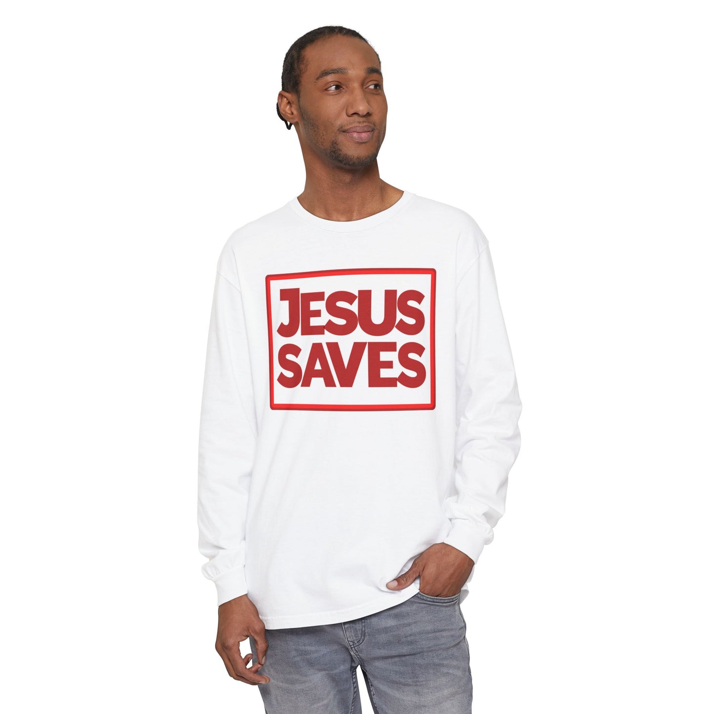 Jesus Saves Garment-dyed Long Sleeve T-Shirt
