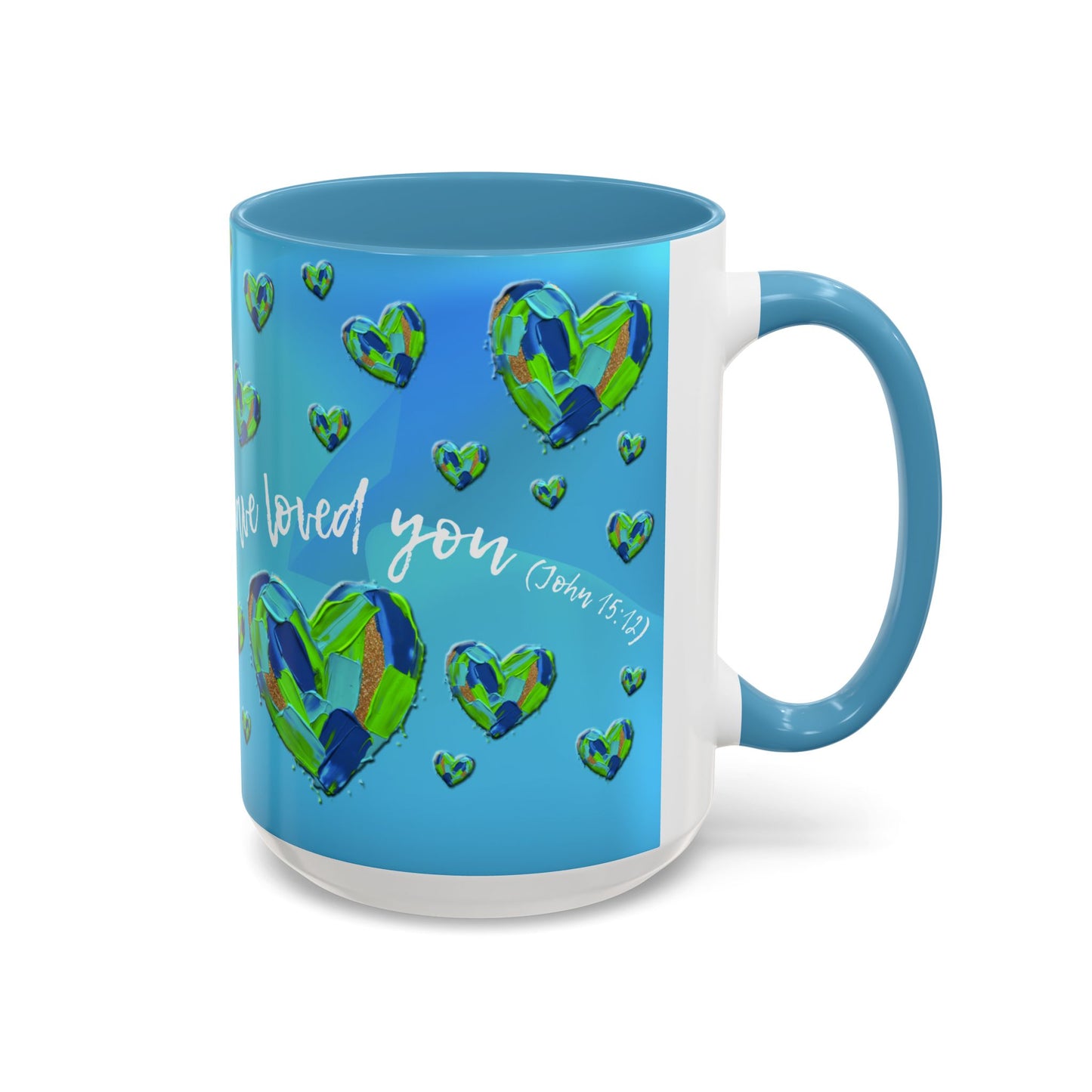 Blue Hearts/John 15:12 Coffee Mug (11, 15oz)